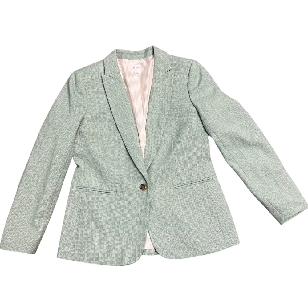 J Crew‎ Holland Blazer Green Herringbone Wool Blend Striped Lining BJ830 Size 10